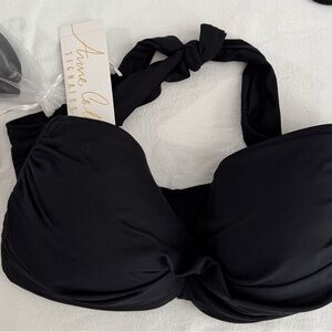 Anne Cole Black Twist Front Halter Swim Bra